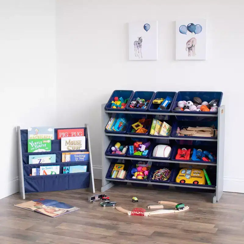 Étagère à Livres pour Enfants 4 Niveaux Marine/Gris
