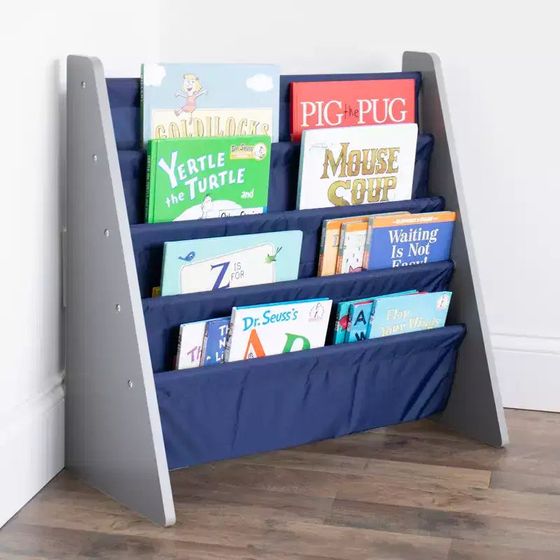 Étagère à Livres pour Enfants 4 Niveaux Marine/Gris