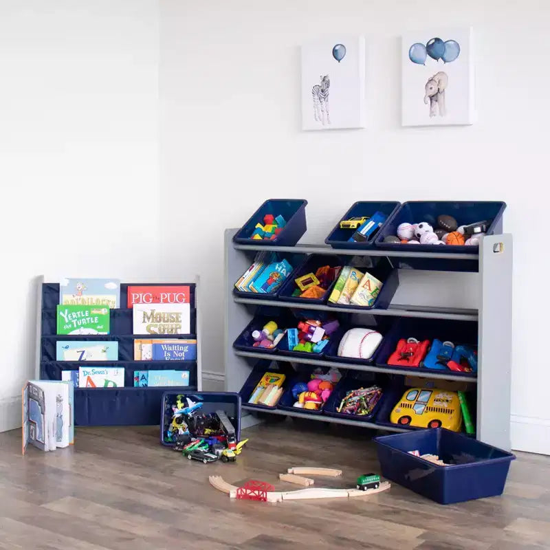 Étagère à Livres pour Enfants 4 Niveaux Marine/Gris
