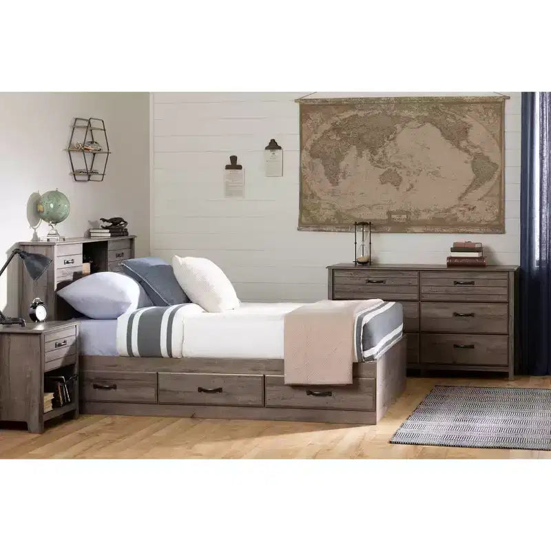 Lit double pour enfants avec 3 tiroirs Chêne automne - Cadre de lit double moderne, rangement, non capitonné