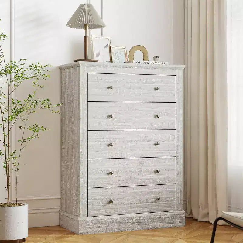 5-Drawer Farmhouse Chest of Drawers with Wood Top Dirty Oak