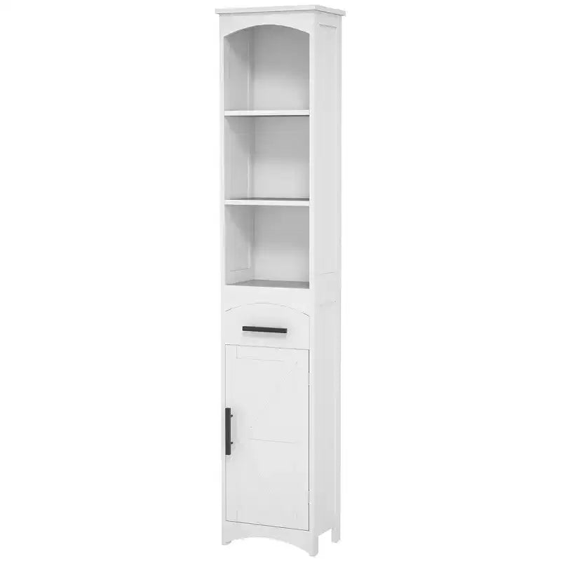Meuble de Rangement Étroit de Salle de Bain de Style Ferme avec Tiroir Encastré, Armoire de Rangement Haute et Mince avec Porte de Grange