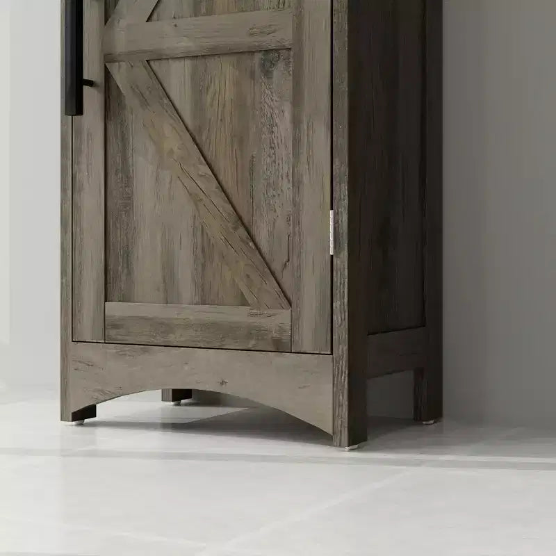 Meuble de Rangement Étroit de Salle de Bain de Style Ferme avec Tiroir Encastré, Armoire de Rangement Haute et Mince avec Porte de Grange