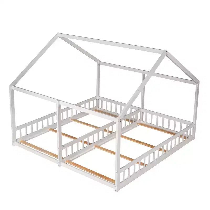 Lits plateformes de maison en bois pour lits jumeaux au design moderne avec 2 lits partagés