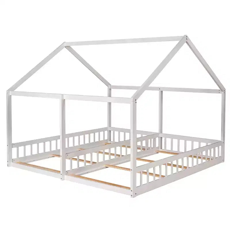 Lits plateformes de maison en bois pour lits jumeaux au design moderne avec 2 lits partagés