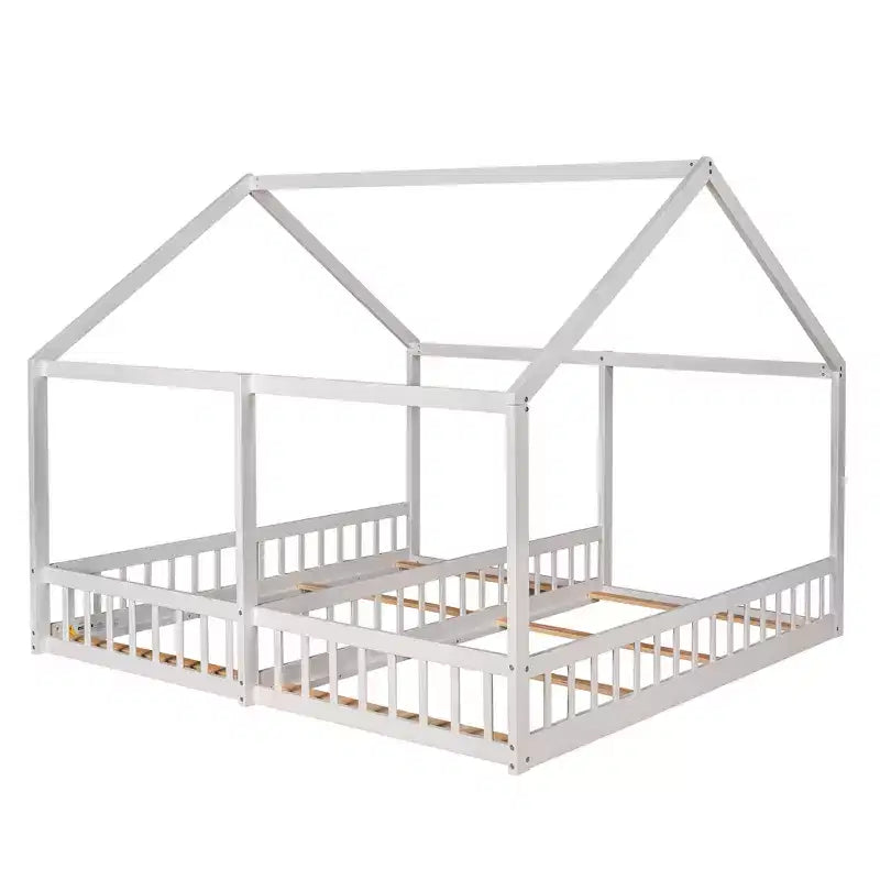 Lits plateformes de maison en bois pour lits jumeaux au design moderne avec 2 lits partagés