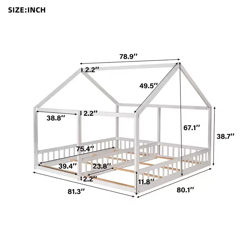 Lits plateformes de maison en bois pour lits jumeaux au design moderne avec 2 lits partagés