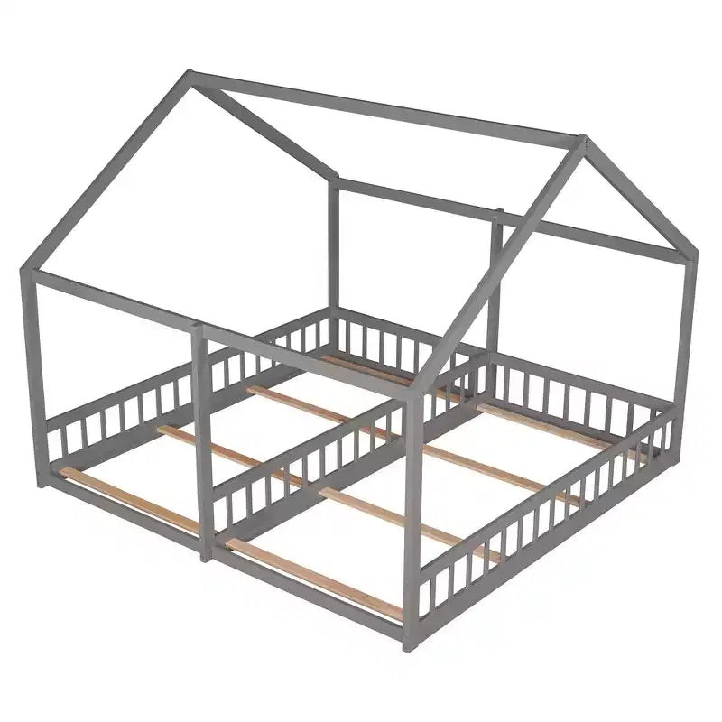 Lits plateformes de maison en bois pour lits jumeaux au design moderne avec 2 lits partagés