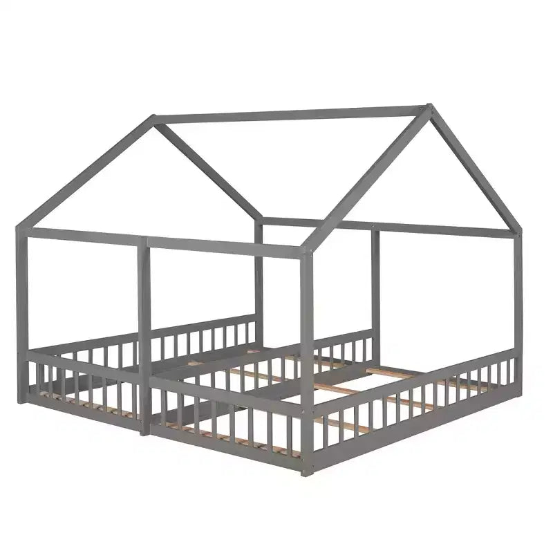 Lits plateformes de maison en bois pour lits jumeaux au design moderne avec 2 lits partagés