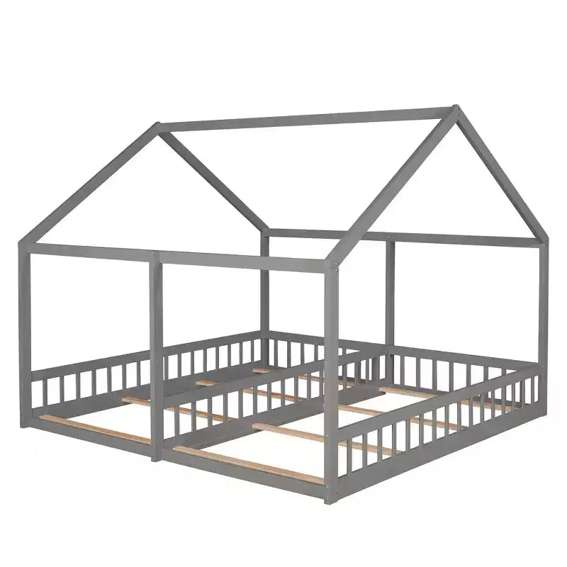 Lits plateformes de maison en bois pour lits jumeaux au design moderne avec 2 lits partagés