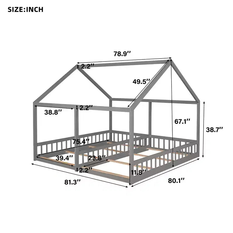 Lits plateformes de maison en bois pour lits jumeaux au design moderne avec 2 lits partagés