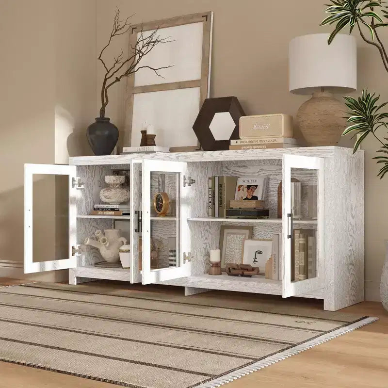 Sophisticated White Accent Cabinet Storage Cabinet: Elegant Storage with Rich Wood Grain Finish