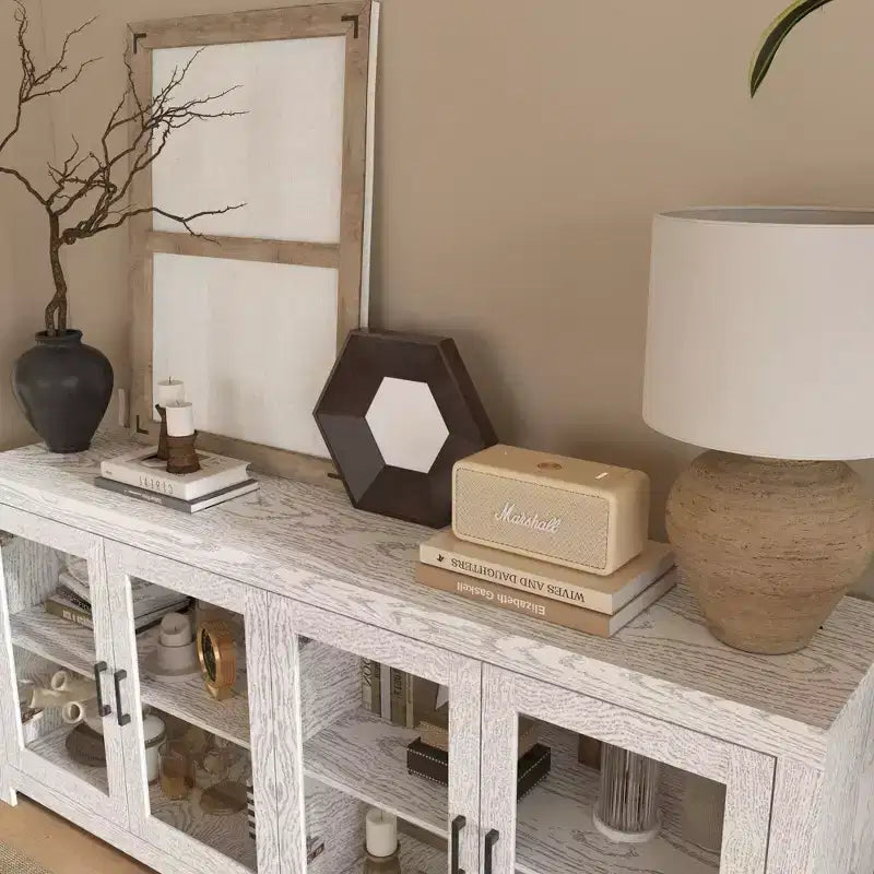 Sophisticated White Accent Cabinet Storage Cabinet: Elegant Storage with Rich Wood Grain Finish