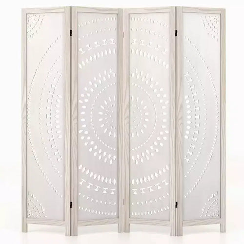 Costway 66 Boho 4-Panel Room Divider with Carved Pattern & Solid Wood Frame 360 Hinges