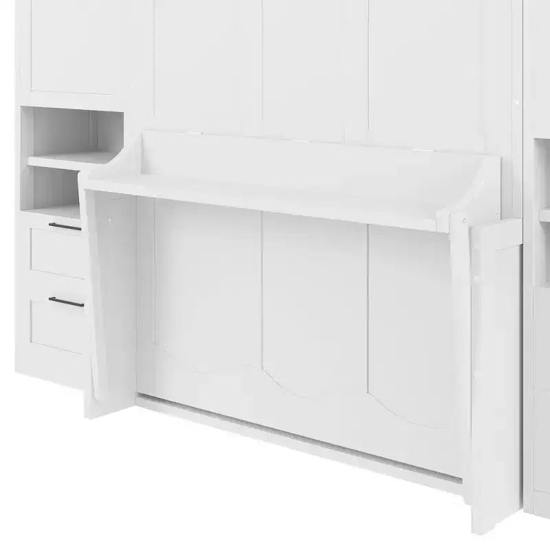 Lit mural escamotable queen size au design moderne, se pliant en une armoire avec penderie, tiroirs et étagères