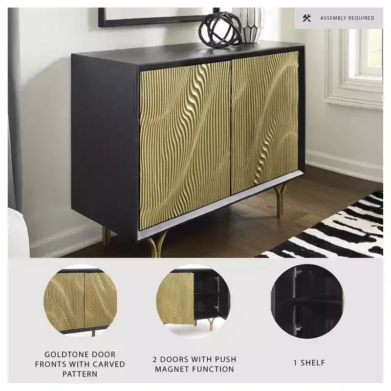 Accent Storage Cabinet with Gold Finish Doors, Black Frame