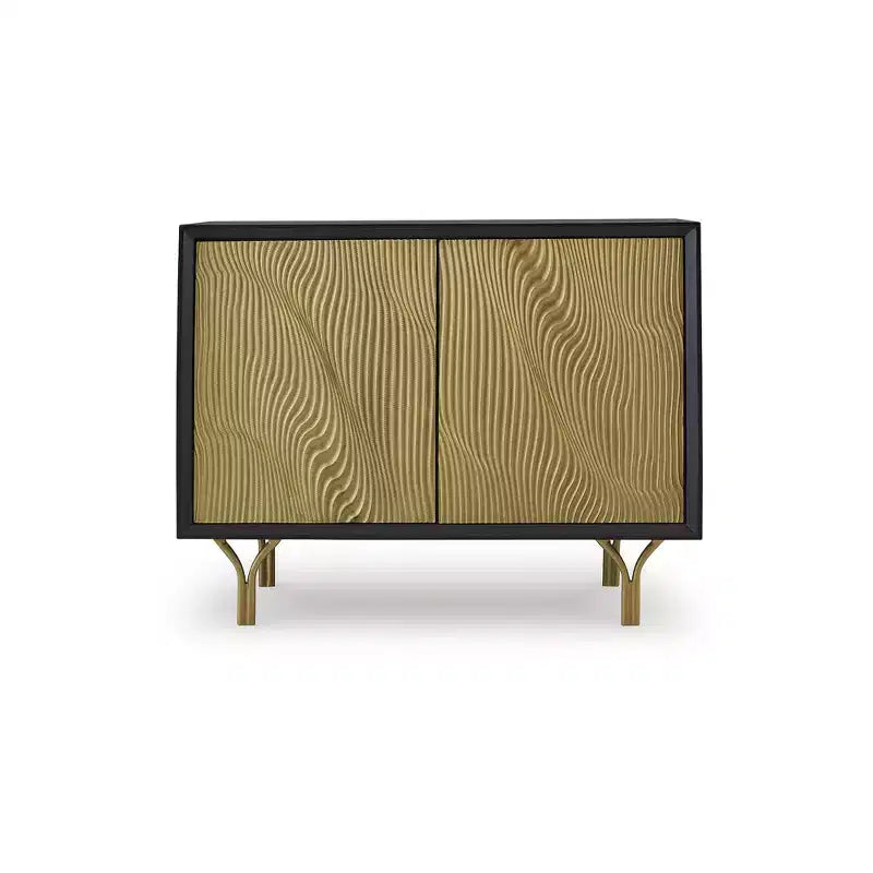 Accent Storage Cabinet with Gold Finish Doors, Black Frame