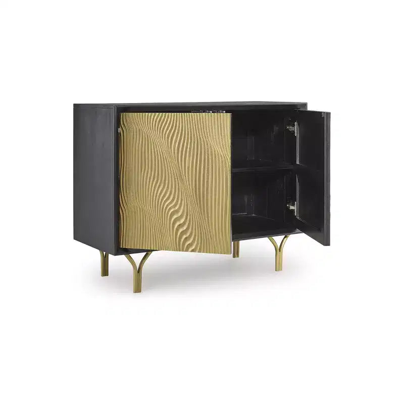 Accent Storage Cabinet with Gold Finish Doors, Black Frame