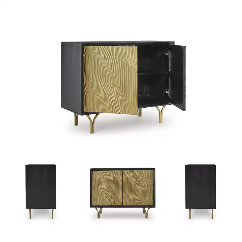 Meuble de rangement d'appoint avec portes finition or, cadre noir