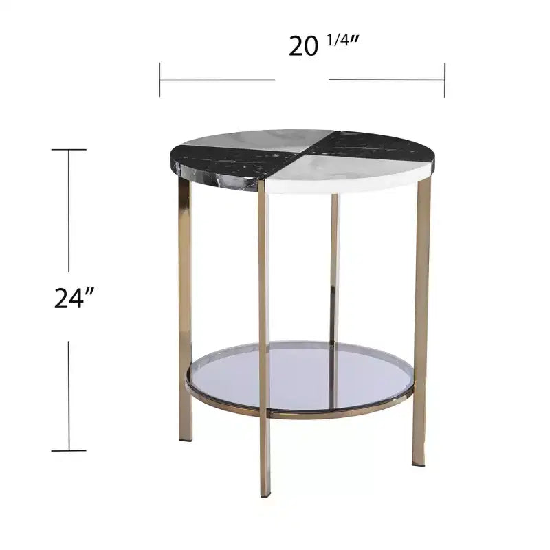 Table d'appoint ronde de 24 po en bois manufacturé noir et fer avec deux étagères