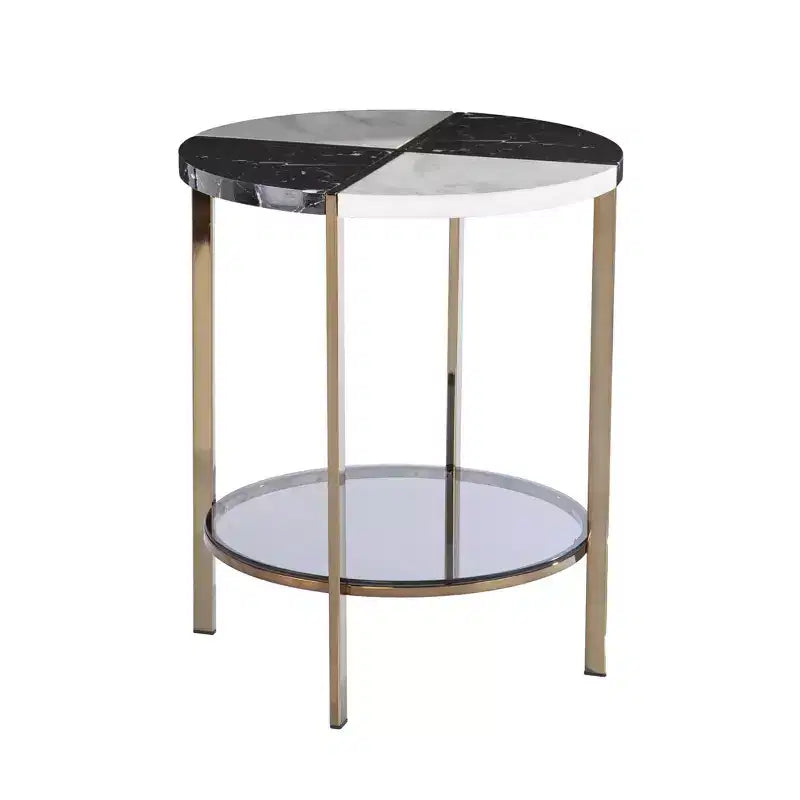 Table d'appoint ronde de 24 po en bois manufacturé noir et fer avec deux étagères