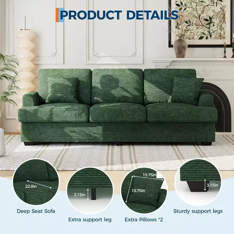 Canapé nuage moelleux 86", 3 places avec assise profonde, 2 coussins de dossier amovibles et oreillers décoratifs pour salon/chambre/appartement