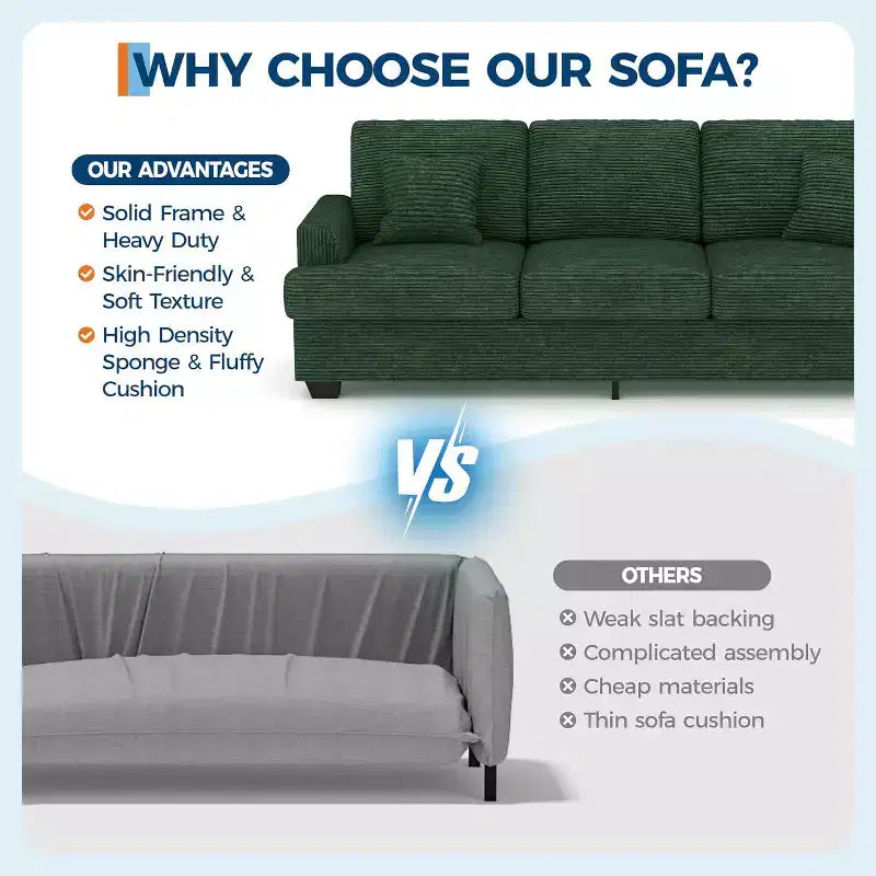 Canapé nuage moelleux 86", 3 places avec assise profonde, 2 coussins de dossier amovibles et oreillers décoratifs pour salon/chambre/appartement