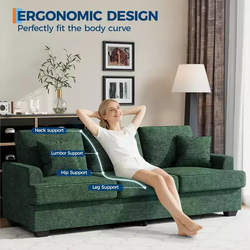 Canapé nuage moelleux 86", 3 places avec assise profonde, 2 coussins de dossier amovibles et oreillers décoratifs pour salon/chambre/appartement