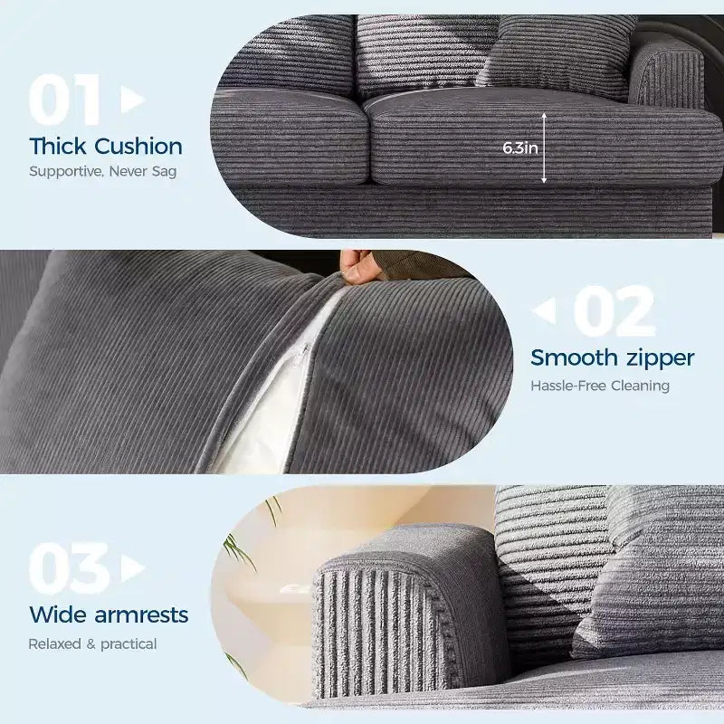 Canapé nuage moelleux 86", 3 places avec assise profonde, 2 coussins de dossier amovibles et oreillers décoratifs pour salon/chambre/appartement