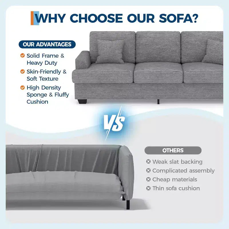 Canapé nuage moelleux 86", 3 places avec assise profonde, 2 coussins de dossier amovibles et oreillers décoratifs pour salon/chambre/appartement