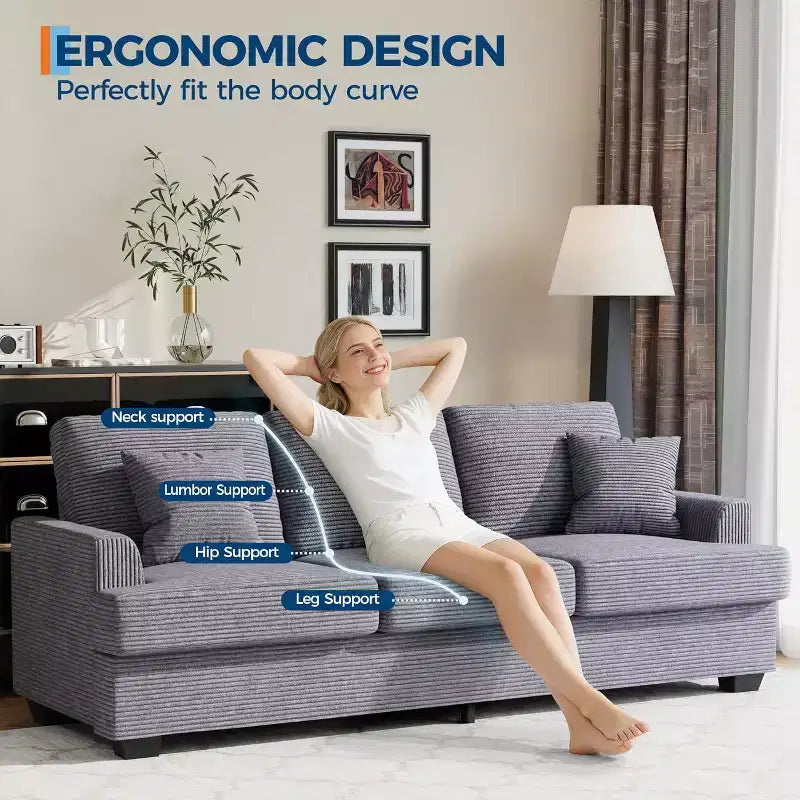 Canapé nuage moelleux 86", 3 places avec assise profonde, 2 coussins de dossier amovibles et oreillers décoratifs pour salon/chambre/appartement