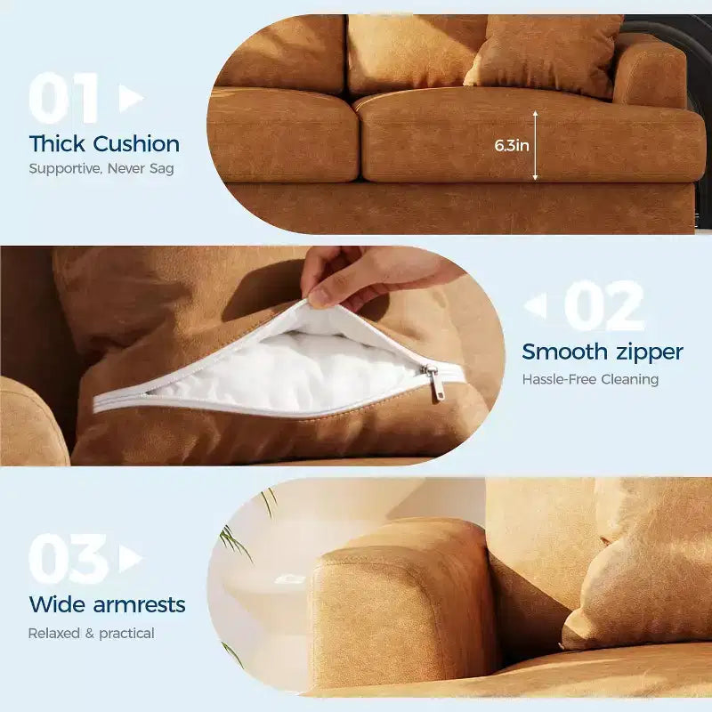 Canapé nuage moelleux 86", 3 places avec assise profonde, 2 coussins de dossier amovibles et oreillers décoratifs pour salon/chambre/appartement