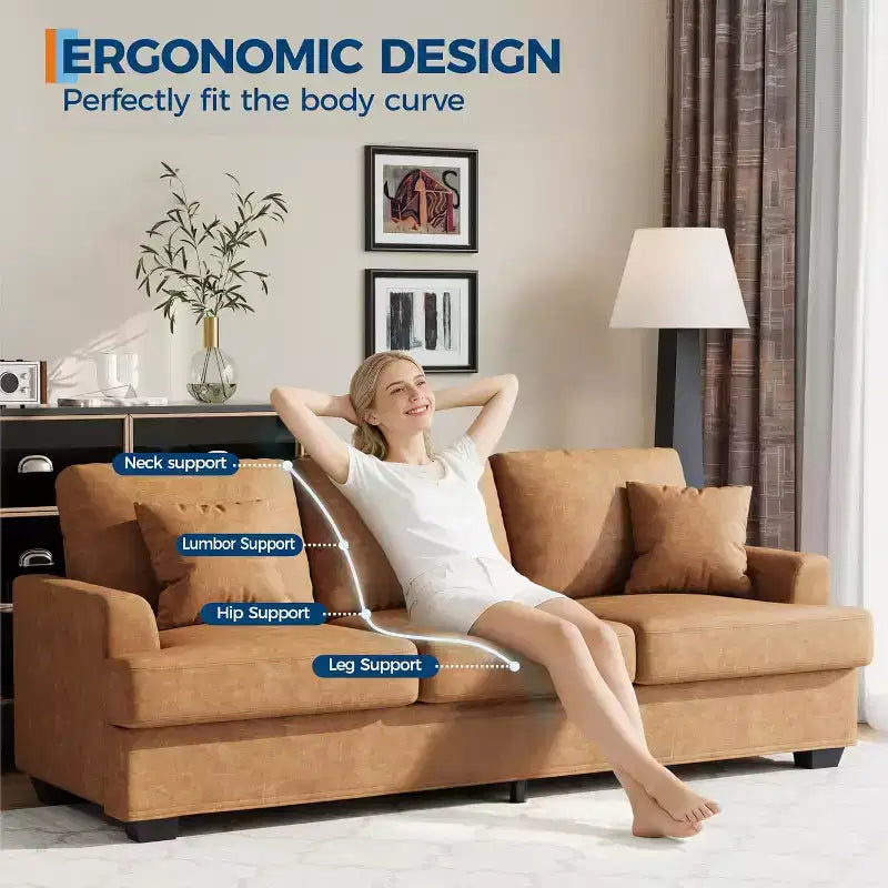 Canapé nuage moelleux 86", 3 places avec assise profonde, 2 coussins de dossier amovibles et oreillers décoratifs pour salon/chambre/appartement
