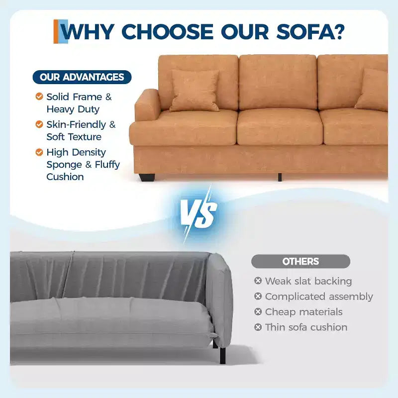 Canapé nuage moelleux 86", 3 places avec assise profonde, 2 coussins de dossier amovibles et oreillers décoratifs pour salon/chambre/appartement