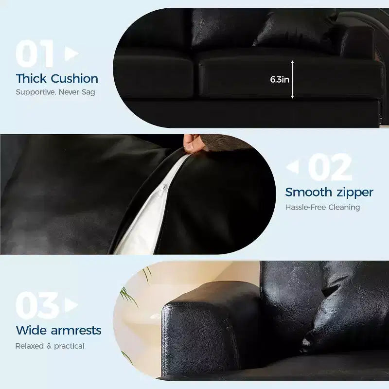 Canapé nuage moelleux 86", 3 places avec assise profonde, 2 coussins de dossier amovibles et oreillers décoratifs pour salon/chambre/appartement