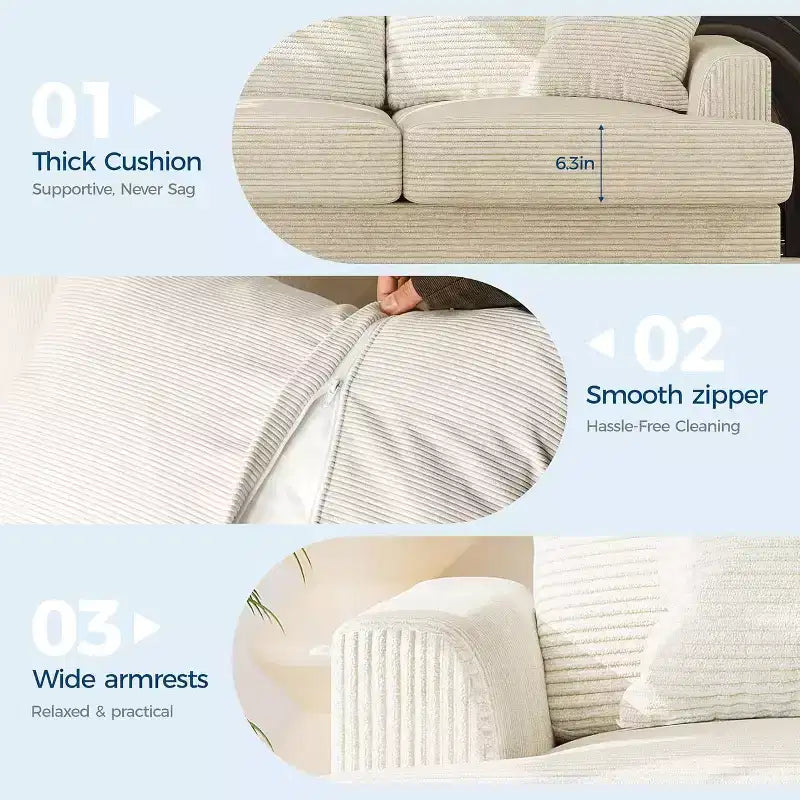 Canapé nuage moelleux 86", 3 places avec assise profonde, 2 coussins de dossier amovibles et oreillers décoratifs pour salon/chambre/appartement