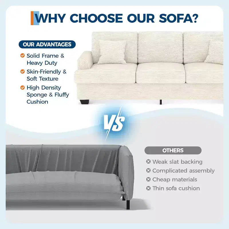 Canapé nuage moelleux 86", 3 places avec assise profonde, 2 coussins de dossier amovibles et oreillers décoratifs pour salon/chambre/appartement