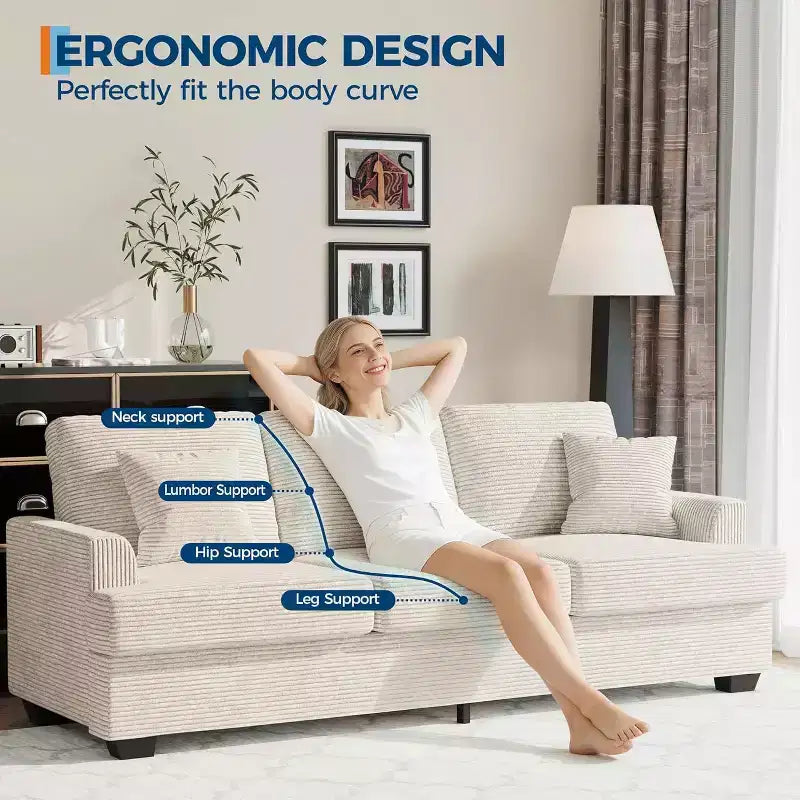 Canapé nuage moelleux 86", 3 places avec assise profonde, 2 coussins de dossier amovibles et oreillers décoratifs pour salon/chambre/appartement