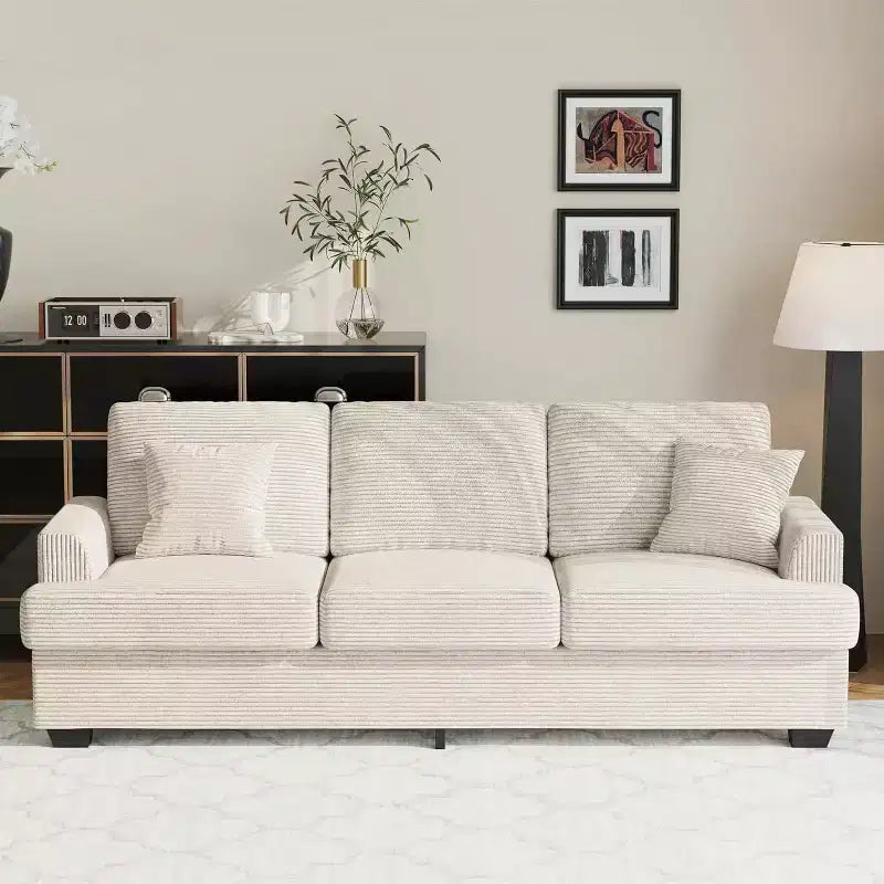 Canapé nuage moelleux 86", 3 places avec assise profonde, 2 coussins de dossier amovibles et oreillers décoratifs pour salon/chambre/appartement