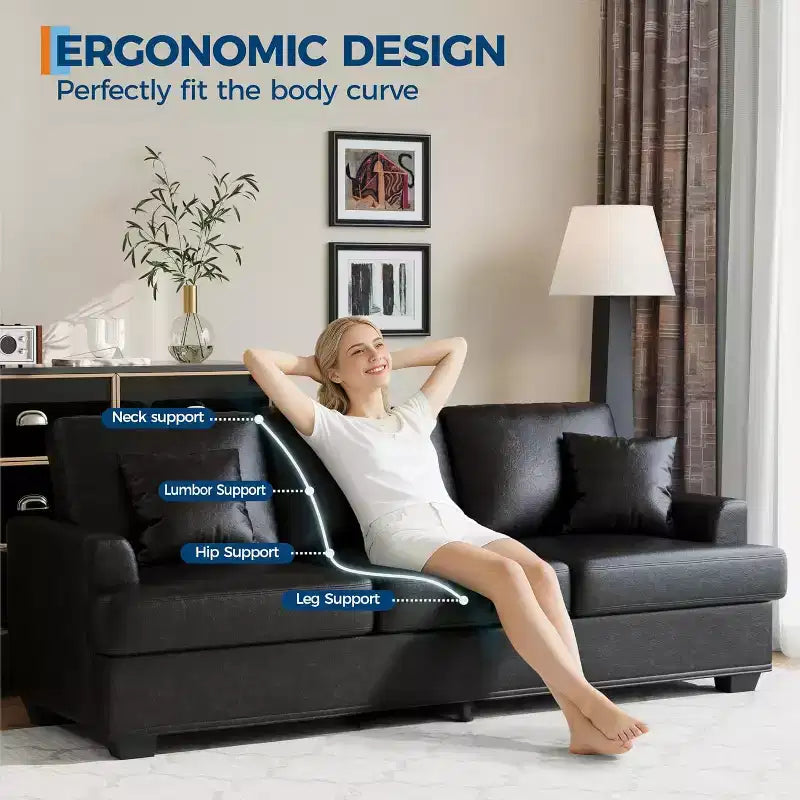 86 Plush Cloud Sofa, 3-Seater with Deep Seats, 2 Removable Back Cushions & Throw Pillows for Living Room/Bedroom/Apartments