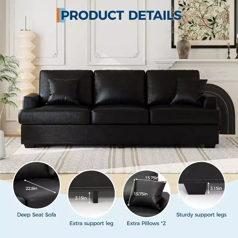86 Plush Cloud Sofa, 3-Seater with Deep Seats, 2 Removable Back Cushions & Throw Pillows for Living Room/Bedroom/Apartments