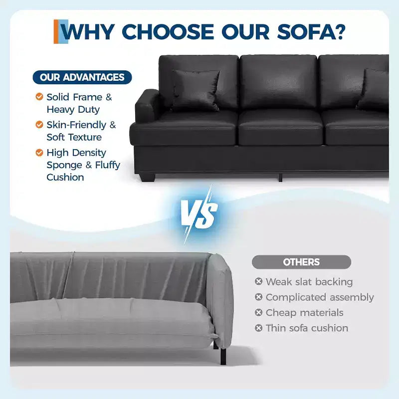 Canapé nuage moelleux 86", 3 places avec assise profonde, 2 coussins de dossier amovibles et oreillers décoratifs pour salon/chambre/appartement