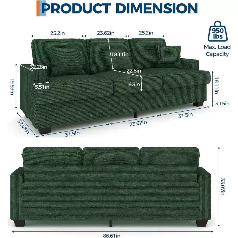 Canapé nuage moelleux 86", 3 places avec assise profonde, 2 coussins de dossier amovibles et oreillers décoratifs pour salon/chambre/appartement