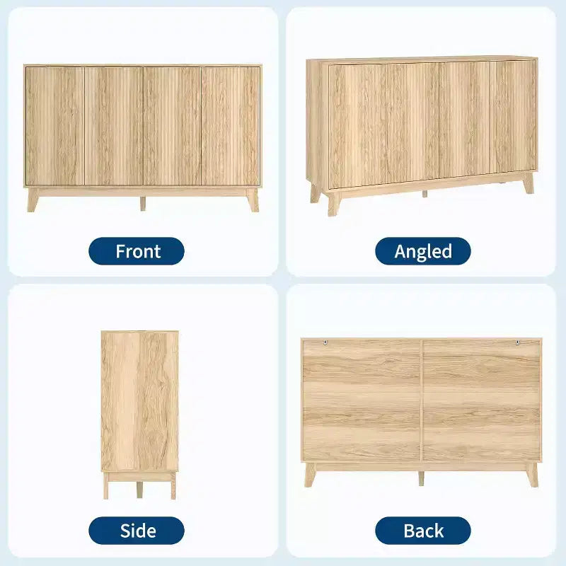 Buffet à 2 portes cannelées de 140 cm avec étagères réglables, meuble de rangement moderne pour salon, cuisine, entrée