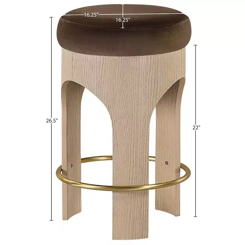 Tabouret de bar rembourré en velours finition naturelle
