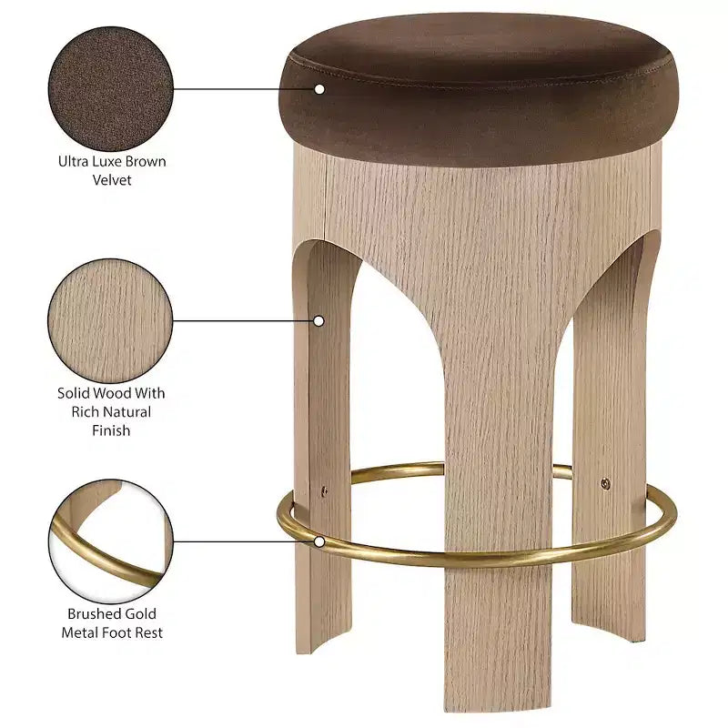 Tabouret de bar rembourré en velours finition naturelle
