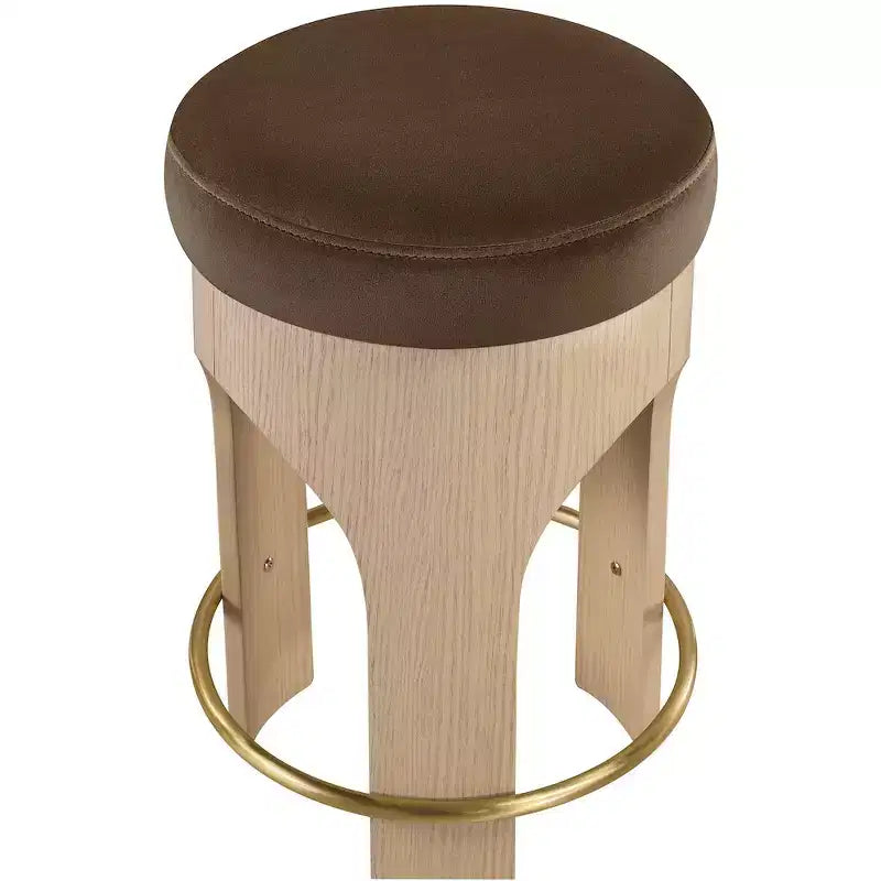 Tabouret de bar rembourré en velours finition naturelle