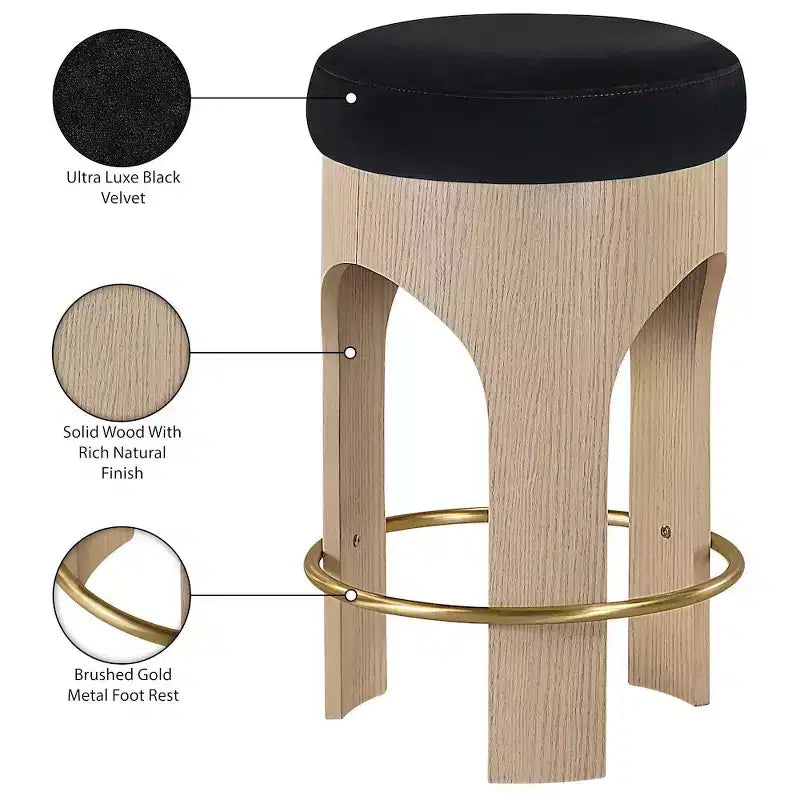 Tabouret de bar rembourré en velours finition naturelle