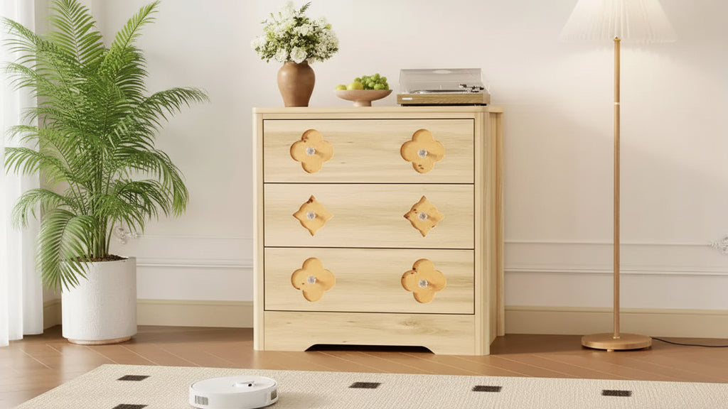 Commode haute Boho en rotin, 5 tiroirs, en bois, pour chambre à coucher, placard, chambre d'enfant, salon, finition naturelle