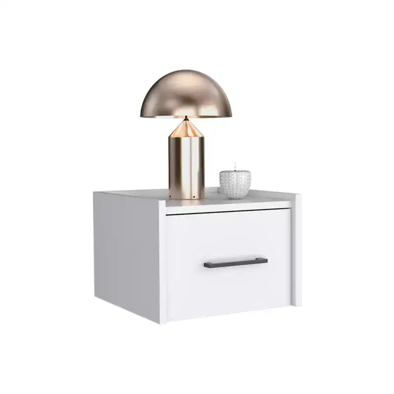 Table de chevet flottante blanche en bois à un tiroir